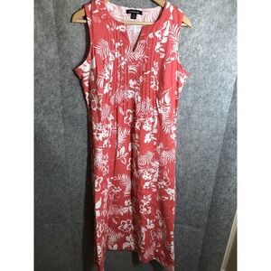 Chadwicks Dress Womens PM Red Floral Linen Rayon Sleeveless Midi Sundress